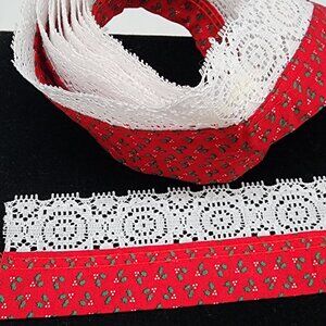 VTG Trim Ribbon Red & White Floral Cotton Fabric 4 yards 11" 2" Wide Christmas